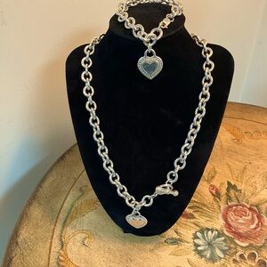 Judith Ripka Heart Pendant Rolo Chain Necklace & Bracelet